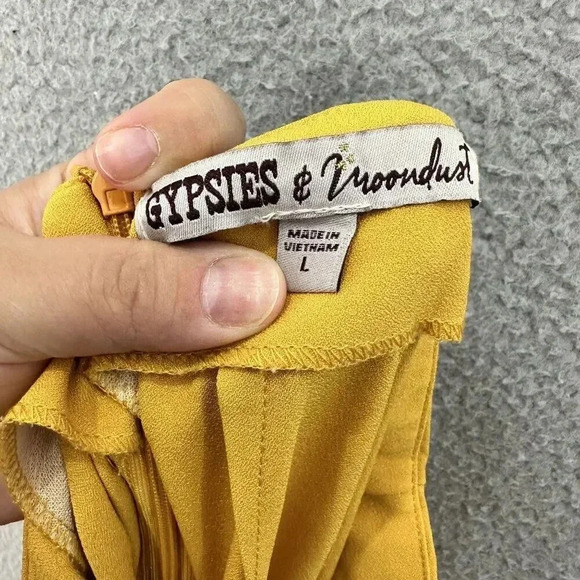 Gypsies & moondust wide leg pants womens large yellow high rise belted boho glam - Picture 7 of 9